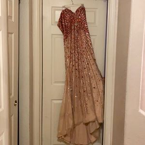 Strapless Beaded Red and Beige prom Dress